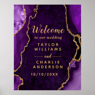 Begrüßung der lila und Gold Agate Hochzeit Poster