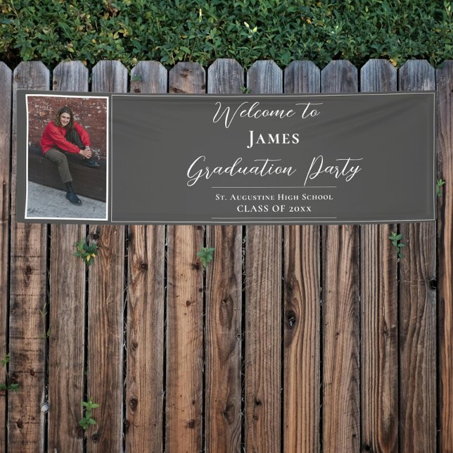 Begrüßung der Minimalistischen Foto Graduation Par Banner (Gray Minimalist Photo Graduation Party Welcome Banner)