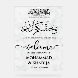 Begrüßung der muslimischen Hochzeit aus weißem Mar Acrylschild