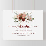 Begrüßung der Rustikal Floral Engagement Party Poster<br><div class="desc">Dieses rustikale, blumengeschmückte Poster ist perfekt für eine moderne Verlobung. Die Blume sind handbemalt, Marsala, Rosa, Rosa, Rot, Bordeaux und Gold mit grünen Blätter, die in wunderschönen Kränzen angeordnet sind. Machen Sie dieses Poster zu sich, indem Sie den Namen der Braut und des Bräutigams und das Datum der Verlobung hinzufügen....</div>