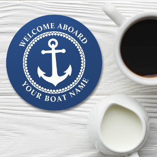 Begrüßung der Seebezeichnung Sea Anchor Navy Blu Runder Pappuntersetzer