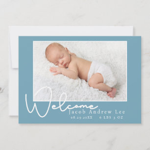 Begrüßung der Typografie Blue Baby Foto Ankündigun Einladung