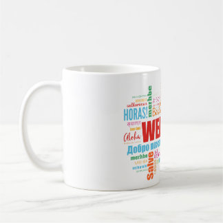 Begrüßung der verschiedenen Sprachen Kaffeepause T Kaffeetasse