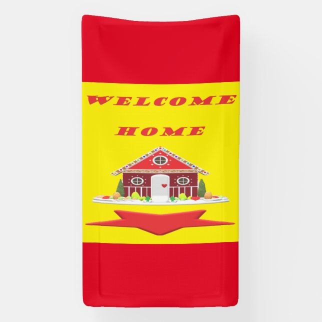 Begrüßung der Zuhause mit den rot-gelben Farbtönen Banner (Vertikal)
