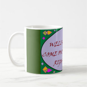 Begrüßung der Zuhause-Nachricht Rot und Grün Kaffeetasse