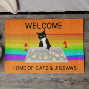 Begrüßung der Zuhause von Katzen und Jigsägen Fußmatte