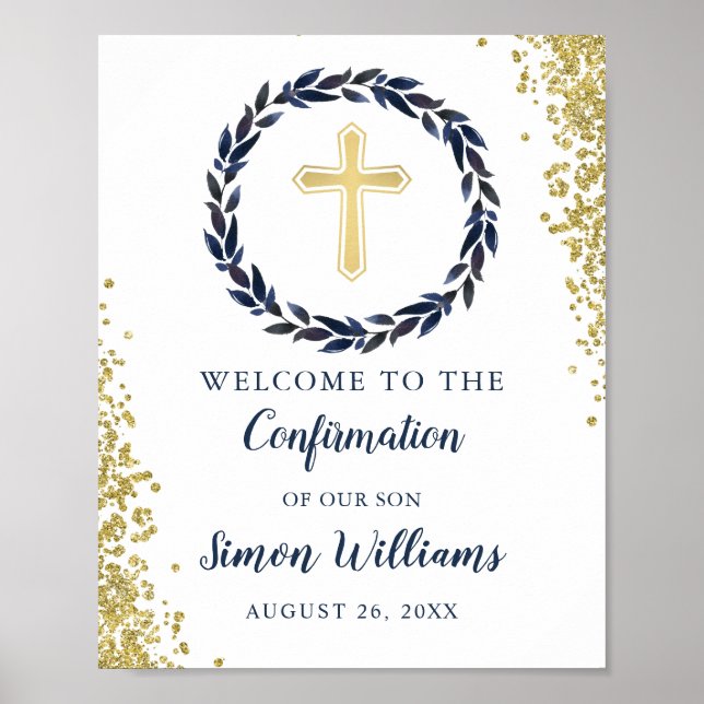 Begrüßung des Blue Wreath Gold Glitzer Poster (Vorne)