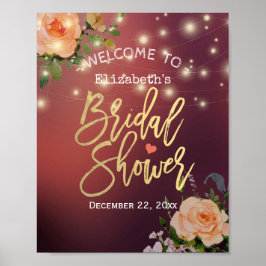 Begrüßung des Brautparty Burgundy Floral String Li Poster