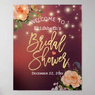 Begrüßung des Brautparty Burgundy Floral String Li Poster
