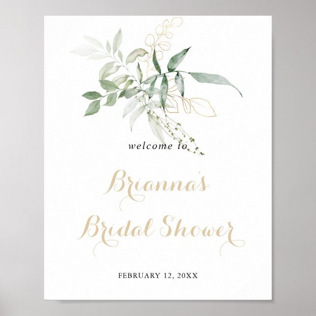 Begrüßung des Gold Green Foliage Brautparty Poster (Vorne)