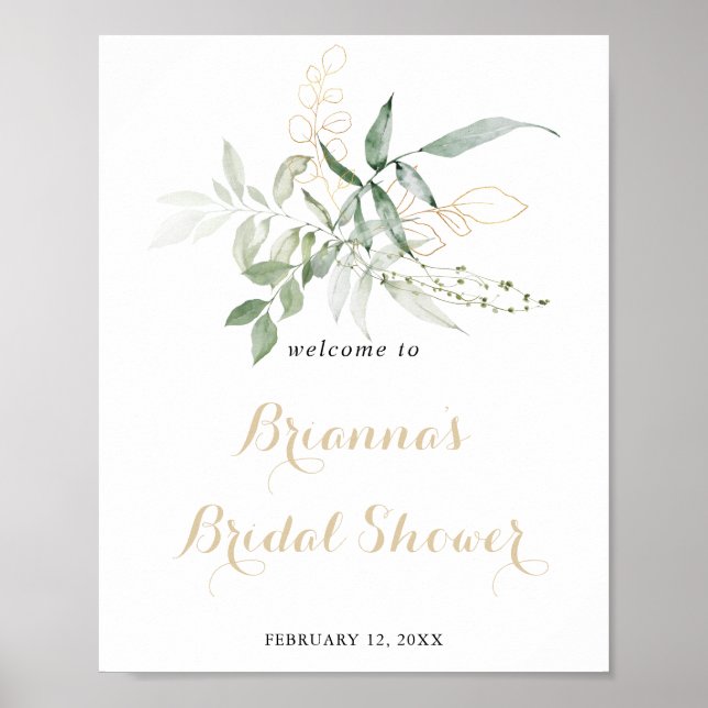 Begrüßung des Gold Green Foliage Brautparty Poster (Vorne)