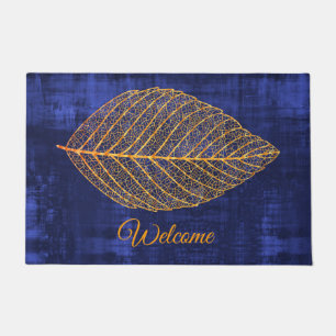 Begrüßung des Gold-Herbstleaf auf NAVY BLUE Fußmatte