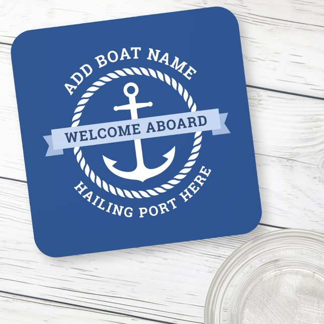 Begrüßung des Namens des Ankerseils an Bord Getränkeuntersetzer (Anchor rope border boat name welcome aboard beverage coaster)