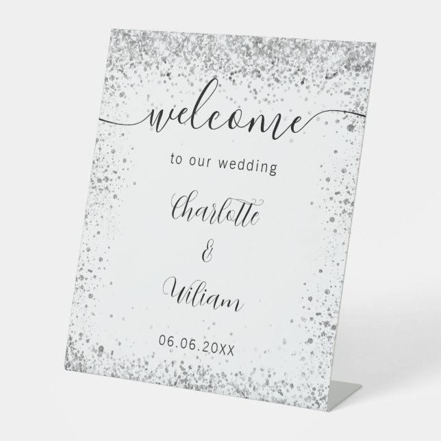 Begrüßung des Namensschilds für den hochzeitssilbe Sockelschild (Vorderseite)
