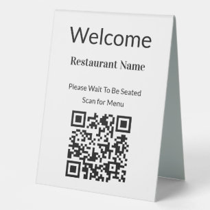 Begrüßung des schwarzen und weißen QR-Codes für da Tischaufsteller