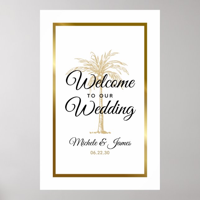 Begrüßung des Tropical Gold Palm Tree Poster (Vorne)