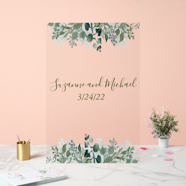 Begrüßung Foliage Blätter Grüne Acrylschild (Hochzeit)