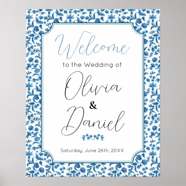 Begrüßung Hochzeit Chintz Blue Floral Ditsy Poster (Vorne)