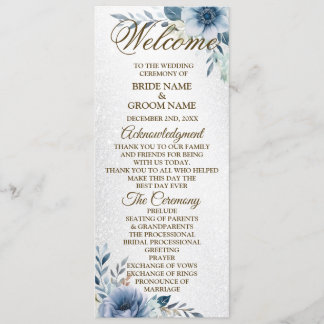 Begrüßung Hochzeit Dusty Blue Watercolor Blume Programm