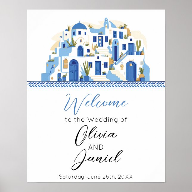 Begrüßung Hochzeitplakat Sign Santorini Griechenla Poster (Vorne)