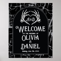 Begrüßung Hochzeitplakat Skeleton Hände Herz
