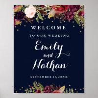 Begrüßung Hochzeitssignatur Burgundy Gold Navy Flo