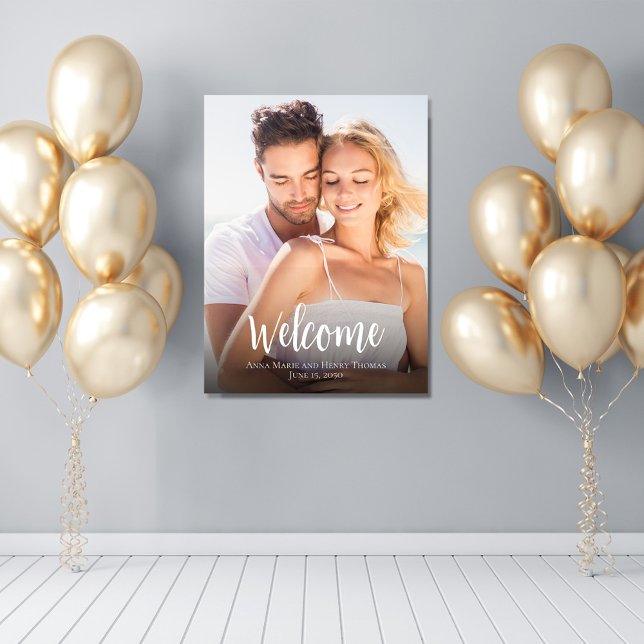 Begrüßung klassische Schildkröte Poster (Wedding welcome sign with photo template and stylish calligraphy script. )