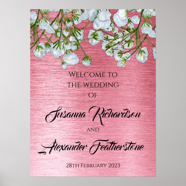 Begrüßung mit Metallic Pink und White Roses Poster (Vorne)