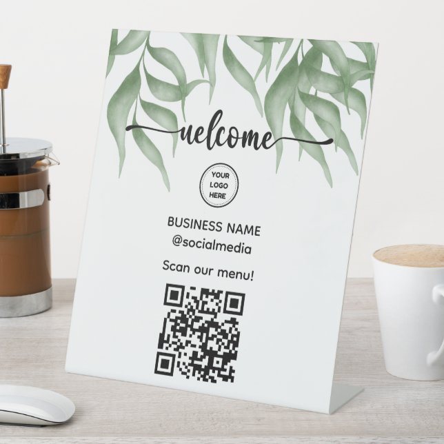 Begrüßung mit QR-Code für Menü-Pedestzeichen Sockelschild (In Situ)