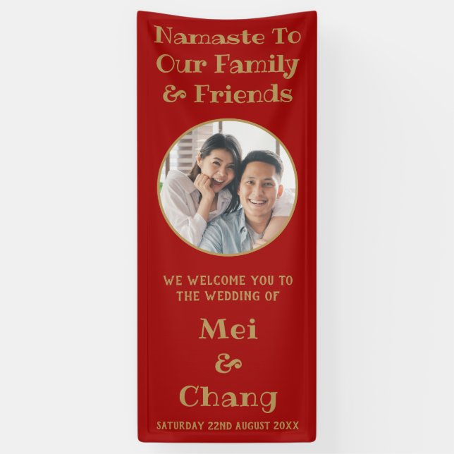 Begrüßung mit Red and Gold Couple Foto Banner (Vertikal)