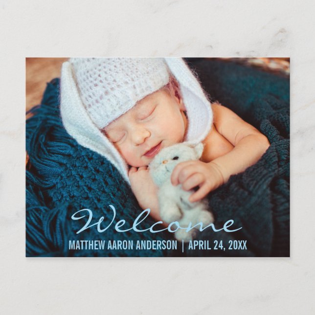 Begrüßung Neuer Baby Foto Ankündigung Blue (Vorderseite)
