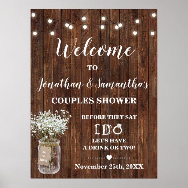 Begrüßung Paare Dusche Western Country Hochzeit Poster (Vorne)