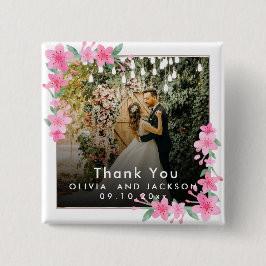 Begrüßung Party Rosa Blütengoldene Rahmen Hochzeit Button