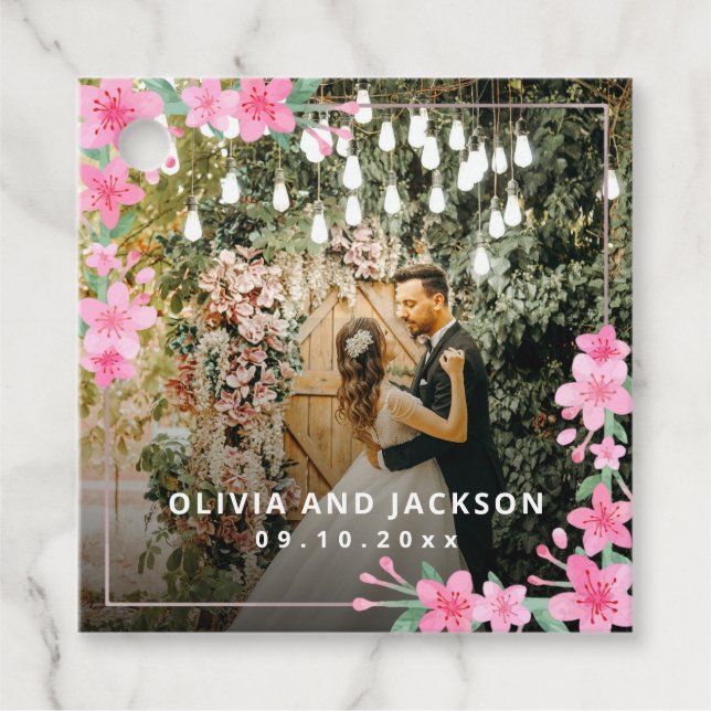 Begrüßung Party Rosa Blütengoldene Rahmen Hochzeit Geschenkanhänger (Vorderseite)