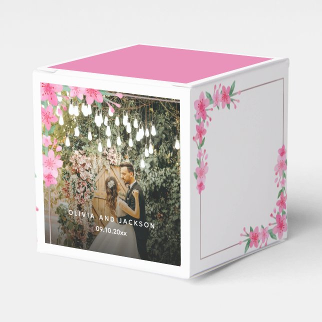 Begrüßung Party Rosa Blütengoldene Rahmen Hochzeit Geschenkschachtel (Vorderseite)