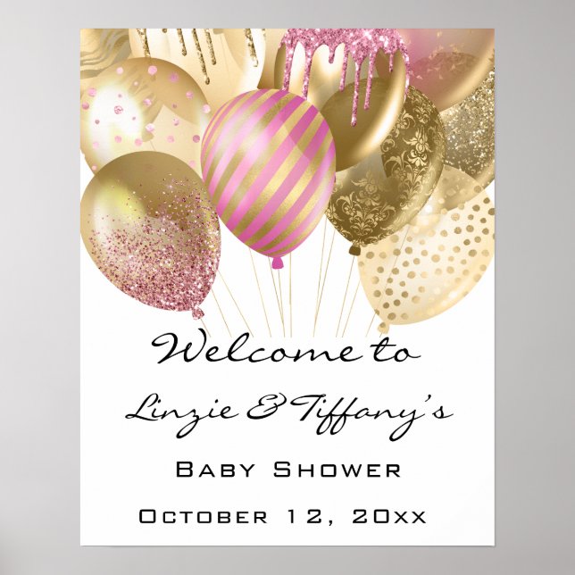 Begrüßung Poster Baby Dusche Pink Gold Ballons (Vorne)