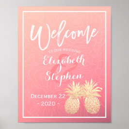 Begrüßung Poster Pink Gold Ananas Couple
