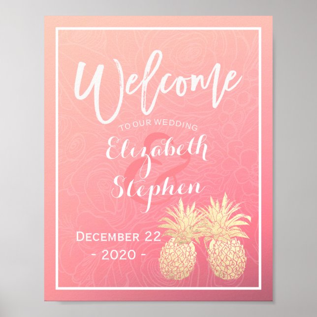 Begrüßung Poster Pink Gold Ananas Couple (Vorne)
