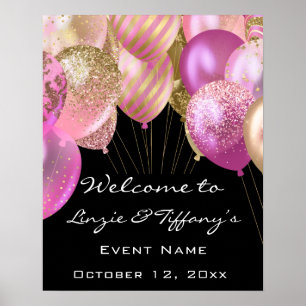 Begrüßung Poster Pink Gold Ballons vip