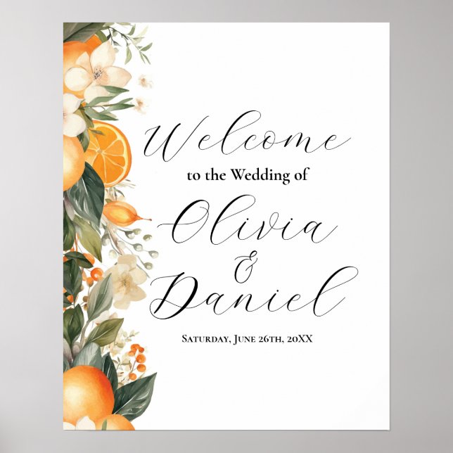 Begrüßung Poster Sign Citrus Orangen Blütenblume (Vorne)