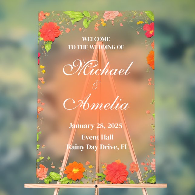 Begrüßung Schild rot-orange Blumengestein boho (Neutral)