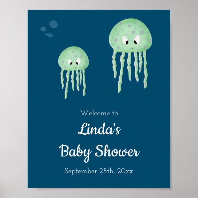Begrüßung unter der Meeresquallen-Babydusche Poster (Vorne)