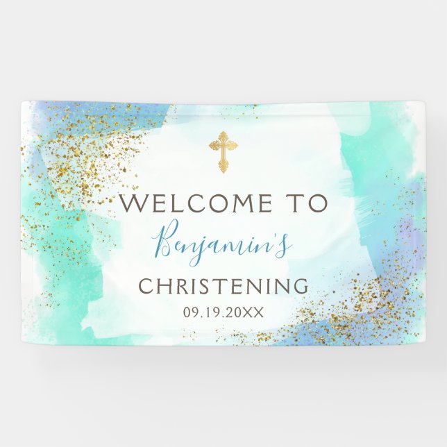 Begrüßung von Aquarellblau und Gold  Banner (Horizontal)