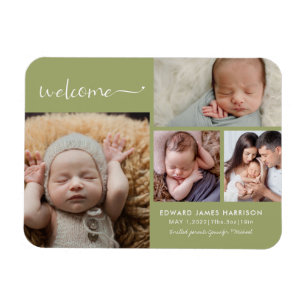 Begrüßung von Baby Foto Collage Sage Geburtsankünd Magnet