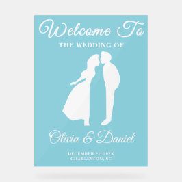 Begrüßung von Blue Handwriting Script Winter Weddi Acrylschild