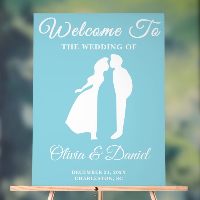 Begrüßung von Blue Handwriting Script Winter Weddi Acrylschild (Neutral)