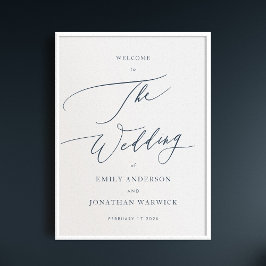 Begrüßung von Calligraphy Simple Navy Blue Poster