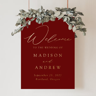 Begrüßung von Elegant Burgundy und Gold Script Foliendrucke
