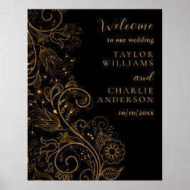 Begrüßung von Hochzeiten mit Gold und Schwarz Poster