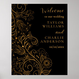 Begrüßung von Hochzeiten mit Gold und Schwarz Poster